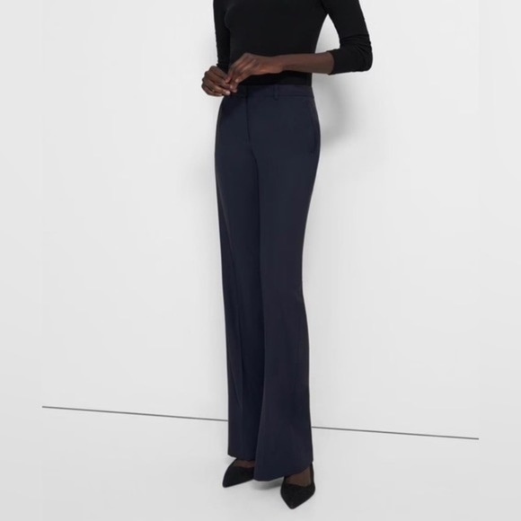 Theory Demetria Wool Blend Pants Nocturne Dark Grey Trousers Size 8 - Picture 1 of 10